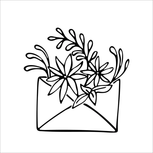 Envelope Flowers Hand Drawn Vector — Stock Vector