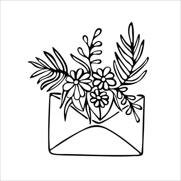 Envelope Flowers Hand Drawn Vector — Stock Vector