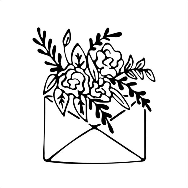 Envelope Flowers Hand Drawn Vector — Stock Vector