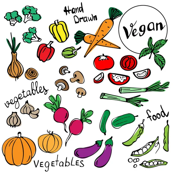 Conjunto Alimentos Veganos Elaborados Mano — Archivo Imágenes Vectoriales