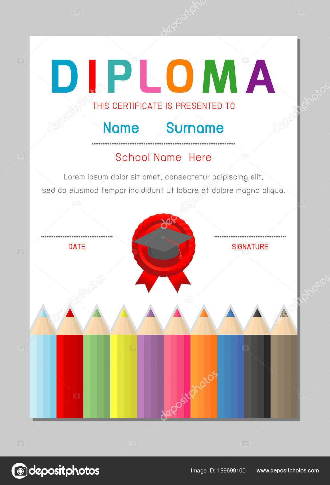 証明書の幼稚園 小学校 幼児子供卒業証明書背景デザイン テンプレート