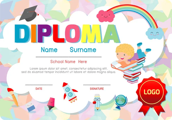 Świadectwa Przedszkola Szkoły Podstawowej Przedszkola Kids Diploma Certificate Background Design — Wektor stockowy
