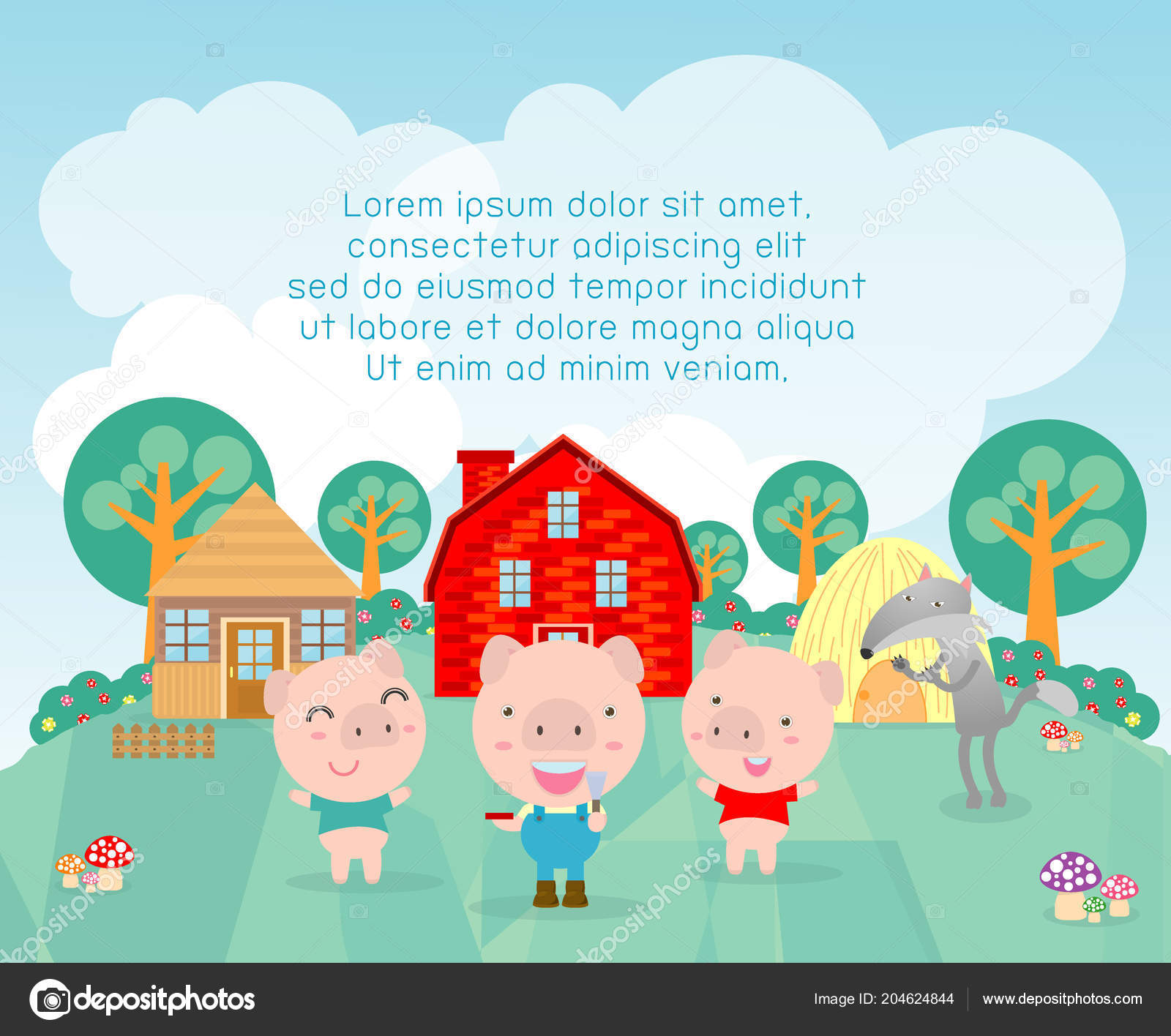 Три Поросенка Заднем Плане Векторное Изображение ©phanuchat10700.