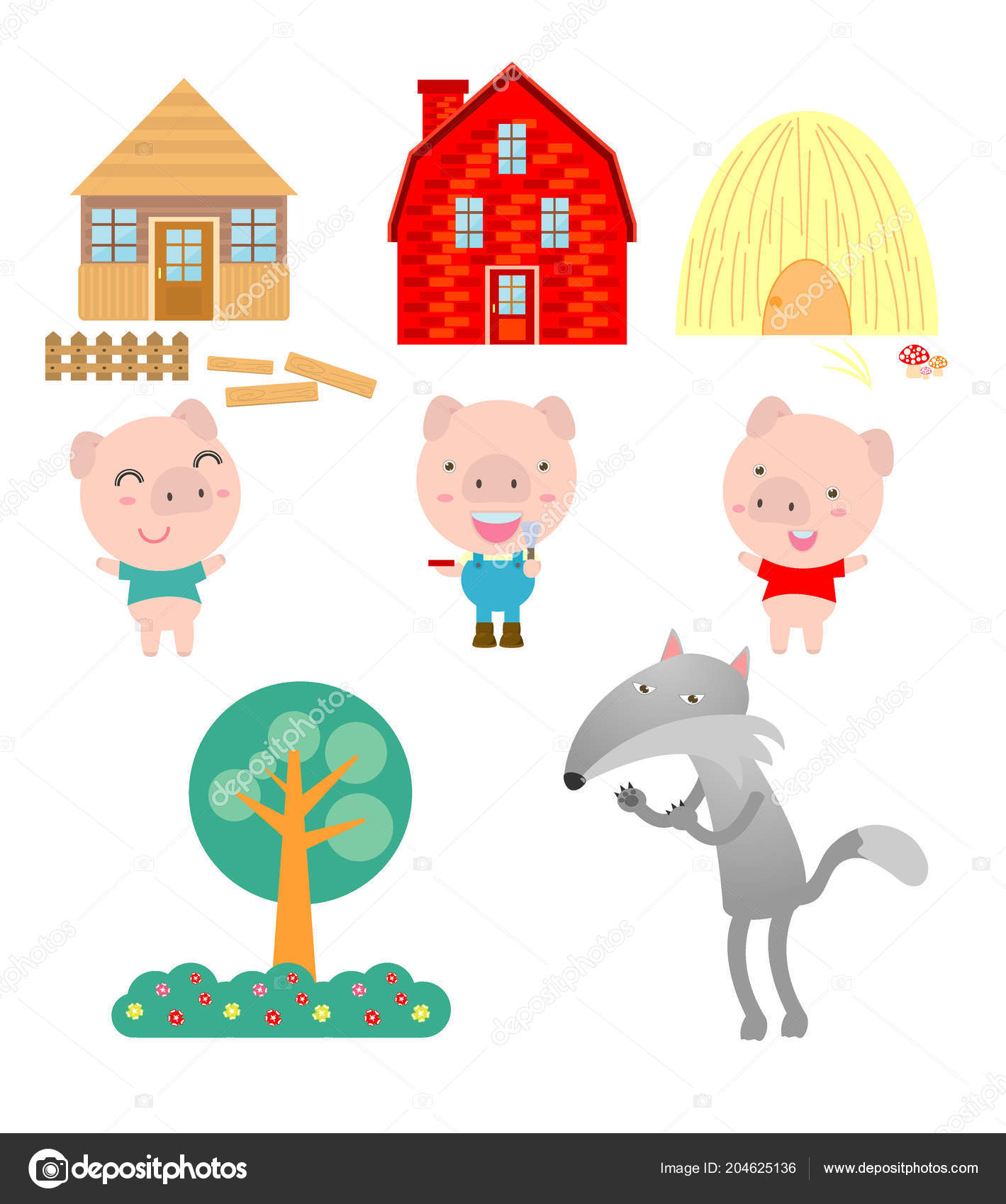 Три Поросенка Белом Фоне Векторная Иллюстрация Векторное.