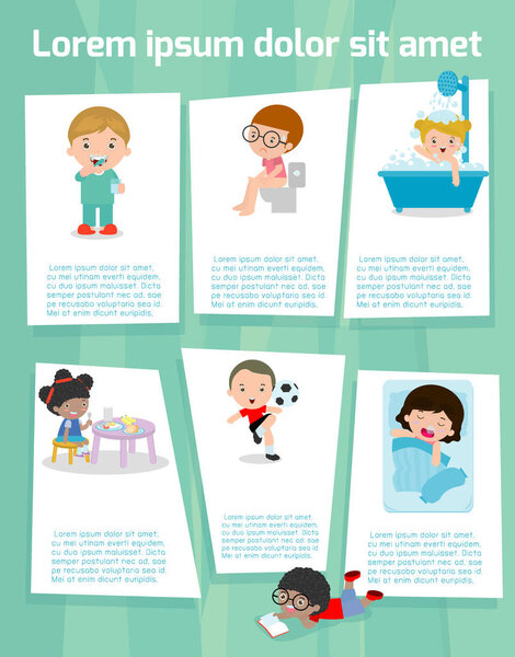 daily routines for kids, daily routine of child, Template for advertising brochure,your text, ready for your message. Vector illustration