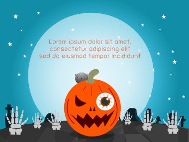 Mutlu Cadılar Bayramı Poster partisi ve tema arka plan, Grup içinde atlama, Halloween kılık Cadılar Bayramın kutlu olsun, reklam broşürü, metin, vektör çizim için şablon çocuk Tasarla