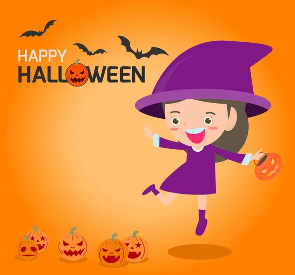 Happy Halloween Poster Party Theme Design Background Group Child Halloween — стоковый вектор