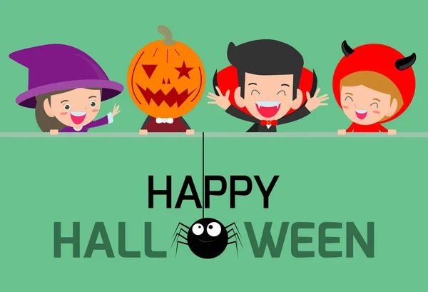Feliz Halloween Poster Party Tema Fondo Diseño Grupo Niños Salto — Vector de stock