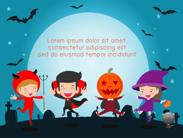 Šťastný Halloween Plakát Téma Navrhnout Pozadí Skupina Dítěte Halloween Kostýmu — Stockový vektor