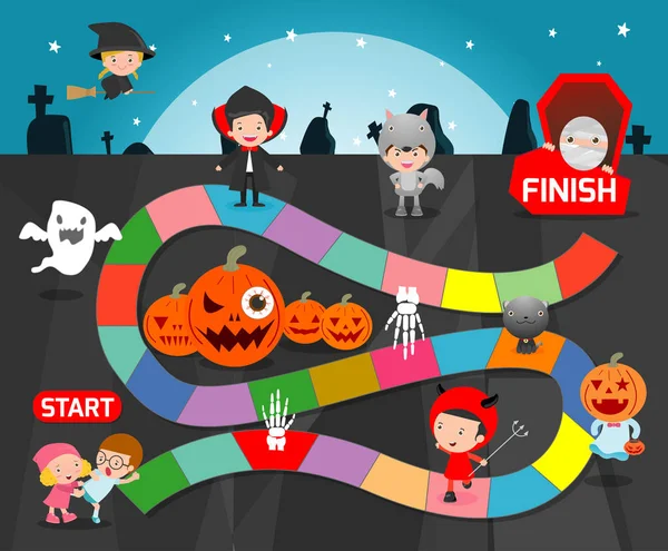 Jogo Tabuleiro Com Halloween Jogos Para Crianças Jogo Tabuleiro Infantil — Vetor de Stock