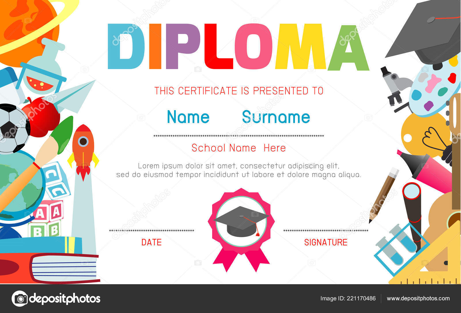 Certificates Kindergarten Elementary Preschool Kids Diploma Throughout Preschool Graduation Certificate Template Free