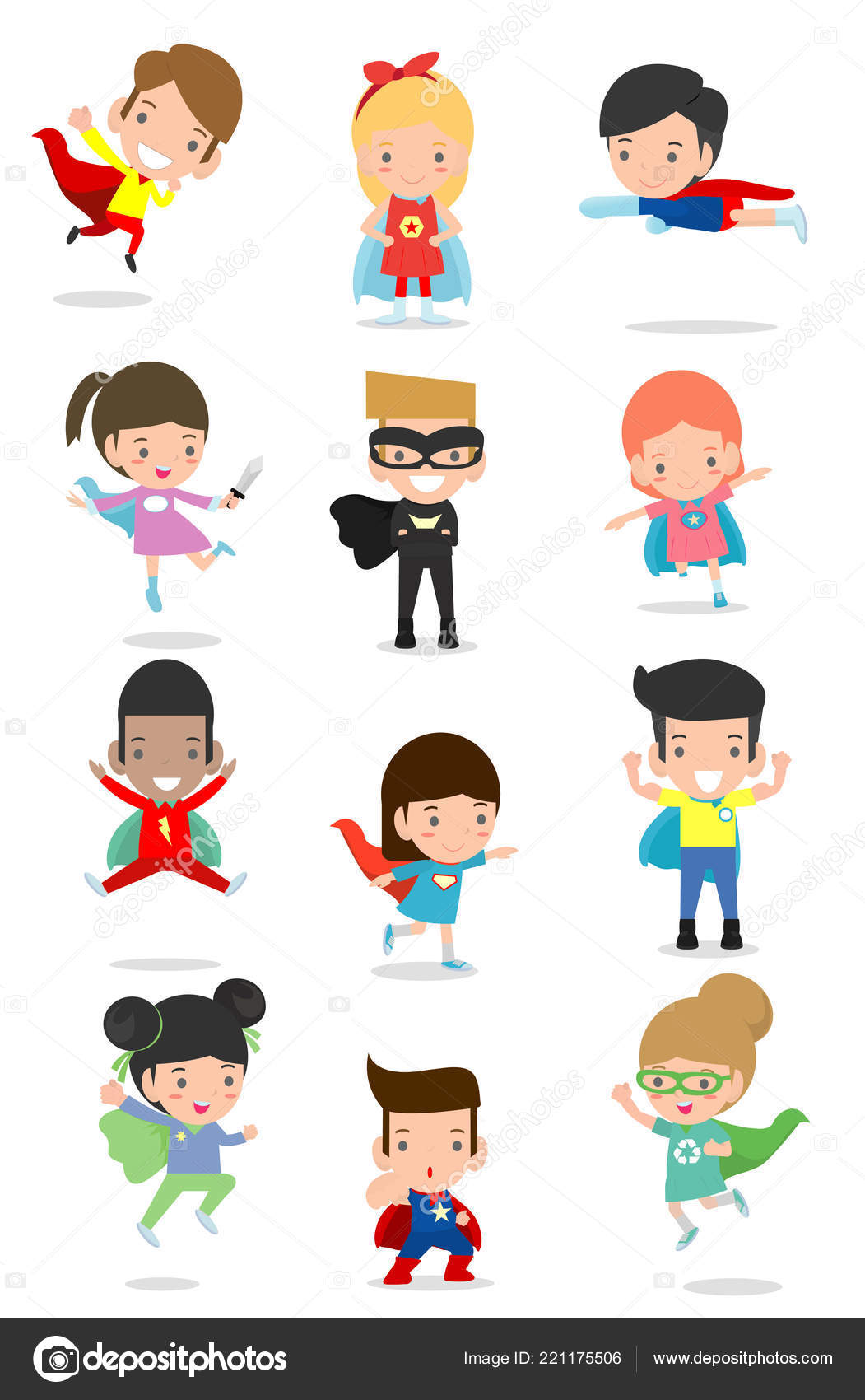 Cartoon Big Set Kid Superheroes Wearing Comics Costumes Kids Superhero Stock Vector Image by ©phanuchat10700@ #221175506 Cartoon Big Set Kid Superheroes Wearing Comics Costumes Kids Superhero Stock Vector Image by ©phanuchat10700@ #221175506