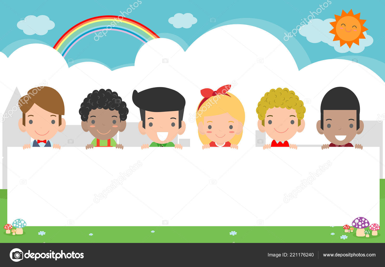 Kids Peeping Placard Cute Little Children Background Template Advertising  Brochure Stock Vector Image by ©phanuchat10700@ #221176240