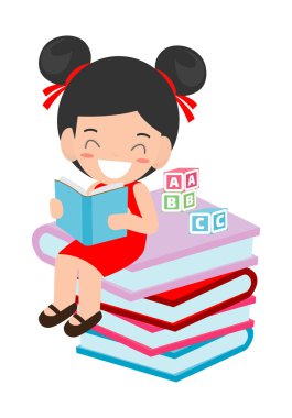 sevimli çocuklar, kitap okuma şirin çocuk kitap, okuma mutlu çocuk kitap okumak, vektör çizim beyaz background.education kavramı üzerinde iken