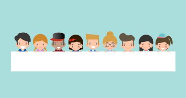 Çocuklar arkasında gözetleme Isolated arka planda hazır, metniniz için hazır mesajınız için tasarlamak. Çocuk düz vektör çizim tarzında.