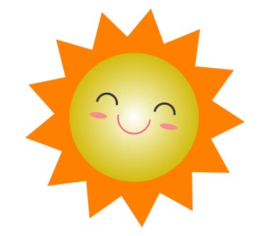 Sevimli çizgi güneş yaz simgesi tasarım, gülümseyen güneş sarı sembol, güneş hava simgesi, Güneş logosu işareti sembol vektör çizim Isolated beyaz arka plan üzerinde