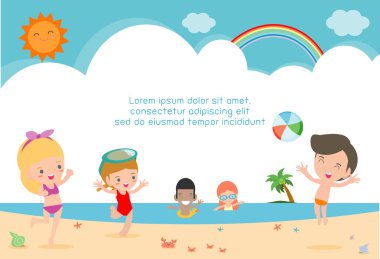 Çocuk çocuk ve kız, Happy kids karikatür koleksiyonu, beyaz arka plan üzerinde insanlar grubudur. Çok kültürlü çocuk farklı pozisyonlarda. Düz tasarım çocuklar karakter vektör çizim