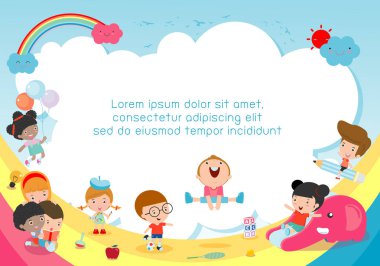Okul, çocuklar okul, eğitim kavramı, çocuk ve Kitaplar, reklam broşürü, metin, vektör çizim için şablon hazırlıkları