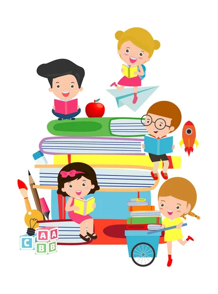 Conjunto Escolares Concepto Educación Vuelta Escuela Los Niños Aula Ilustración — Vector de stock