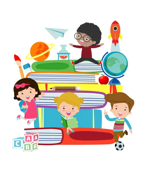 Conjunto Escolares Conceito Educação Volta Escola Crianças Sala Aula Ilustração —  Vetores de Stock