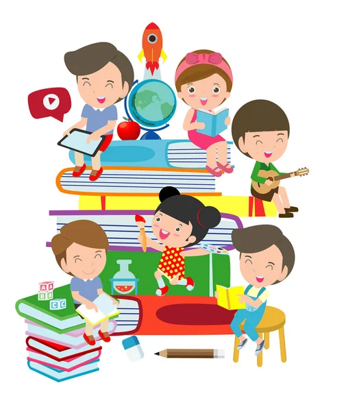 Conjunto Escolares Concepto Educación Vuelta Escuela Los Niños Aula Ilustración — Vector de stock