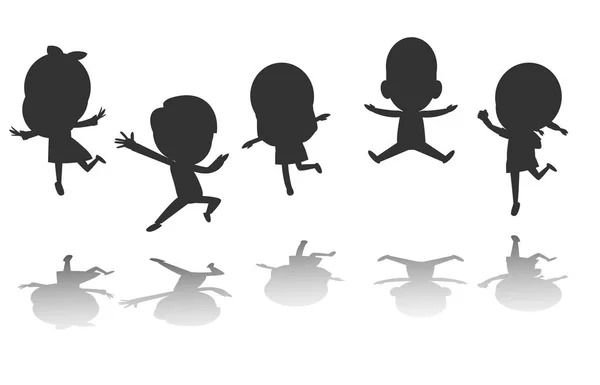 Groupe Enfants Noirs Silhouette Sautant Silhouettes Enfants Dansant Silhouettes Enfants — Image vectorielle