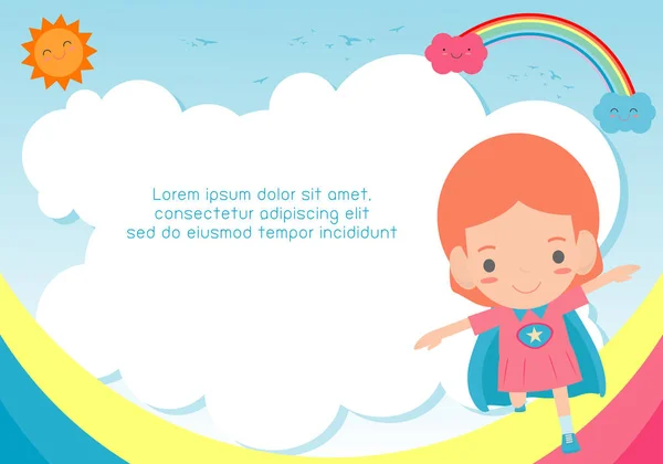 Superhelden Kind Auf Hintergrund Vorlage Für Werbebroschüre Ihr Text Niedliche — Stockvektor
