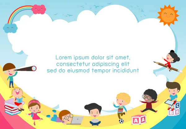 Okul, çocuklar okul, eğitim kavramı, çocuk ve Kitaplar, reklam broşürü, metin, vektör çizim için şablon hazırlıkları