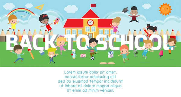 Volver Escuela Escuela Los Cabritos Concepto Educación Cabritos Van Escuela — Vector de stock