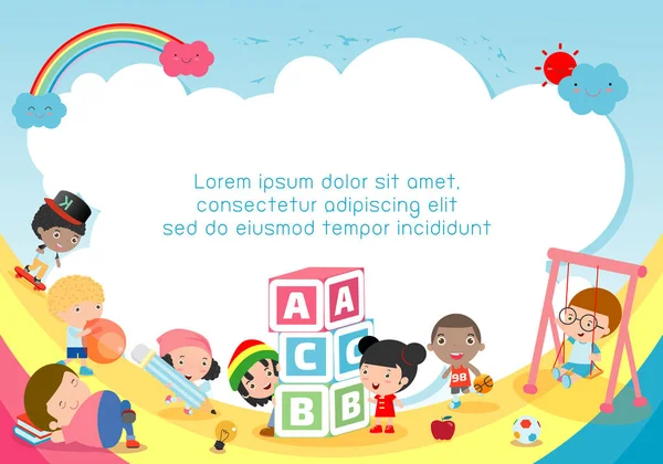 Okul, çocuklar okul, eğitim kavramı, çocuk ve Kitaplar, reklam broşürü, metin, vektör çizim için şablon hazırlıkları