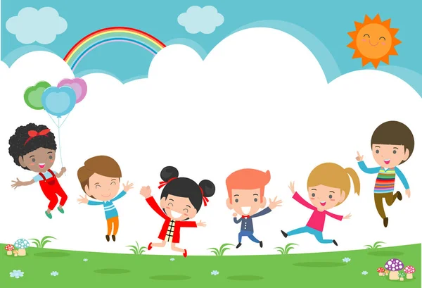 Skoki Placu Zabaw Dla Dzieci Dzieci Skakać Radości Szczęśliwy Kreskówka — Wektor stockowy