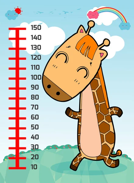 Meter Muur Met Giraf Vrolijke Funny Giraffe Hoogte Muur Hoogte — Stockvector