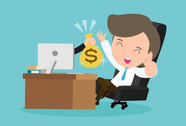 Make Money Online. İş kavramı vektör çizim. mutlu işadamı para kazanın online