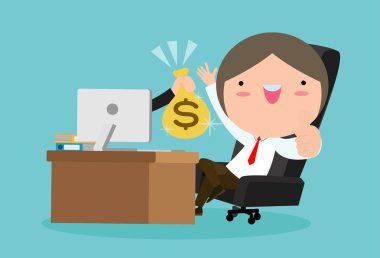 Make Money Online. İş kavramı vektör çizim. mutlu işadamı para kazanın online