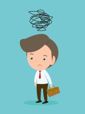 depresif işadamı, depresif adam siyah işareti, insanlar kavramı düz tasarım izole arka plan ile. İş kavramı vektör çizim.