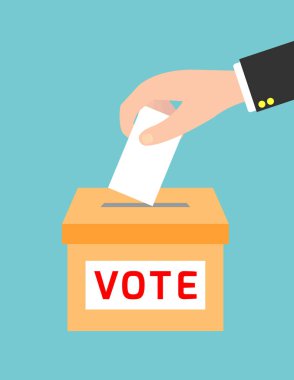 Kavramı içinde düz stil oy, oy sandığı, vektör çizim kağıt koymak el