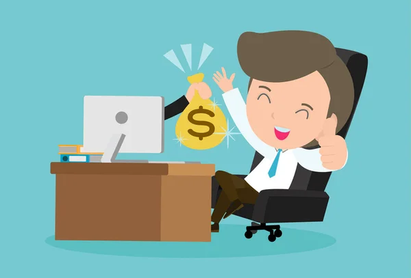 Gana Dinero Línea Ilustración Vectorial Del Concepto Negocio Feliz Empresario — Vector de stock