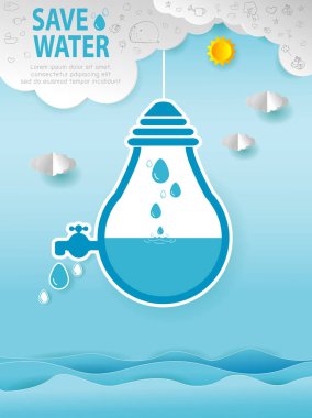 Dünya Su günü kurtarmak su kavramı, kaydetmek Water, su koruma kavramı, ekoloji kağıt kağıt sanat stil vektör çizim arka plan üzerinde izole kesmek 