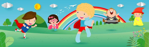 Çocuk Süper Kahraman Çizgi Roman Kostümleri Çocuk Ile Süper Kahraman — Stok Vektör