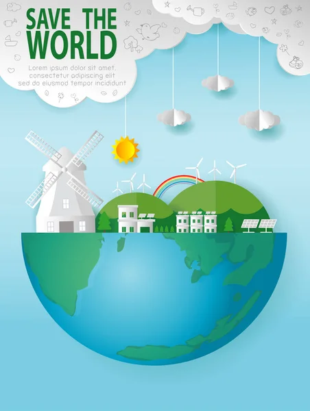Sztuki Papieru Dnia Ziemi Uratować Świat Zapisać Planety Recykling Ekologiczne — Wektor stockowy