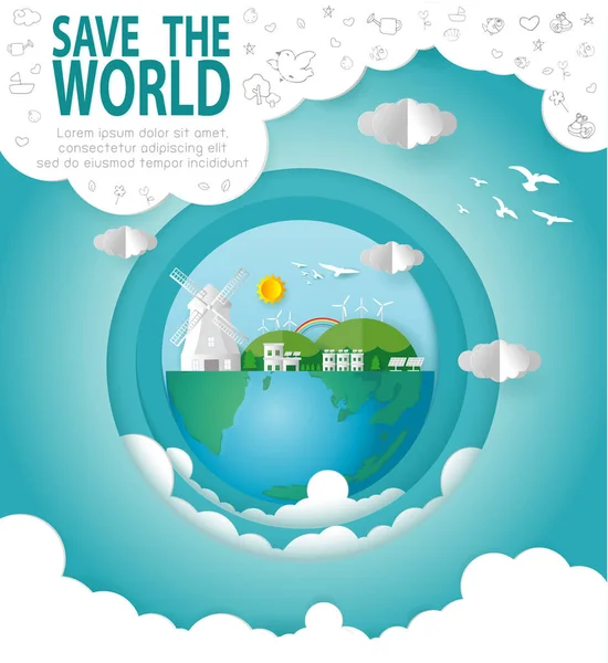 Папір Мистецтво День Землі Зберегти Мир Врятувати Планету Переробки Екологічно — стоковий вектор