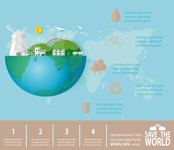 Sztuki Papieru Zapisz Świat Infografiki Zapisz Planety Dzień Ziemi Recykling — Wektor stockowy