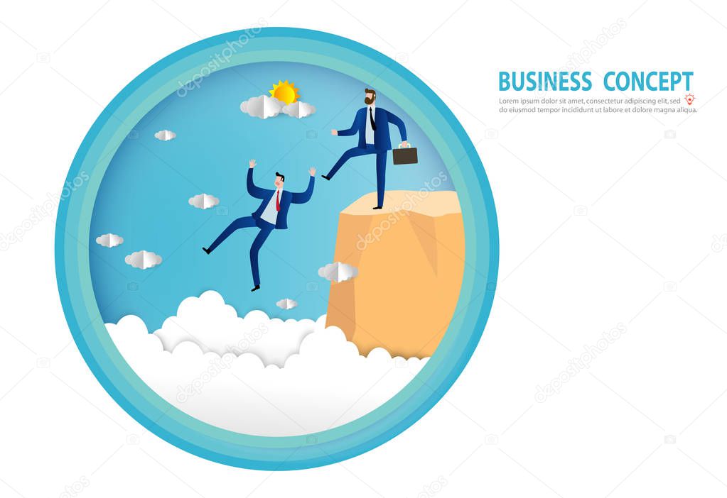 Businessman being kicked out, Businessman Renegade, Paper art style, people business concept vector flat design illustration 