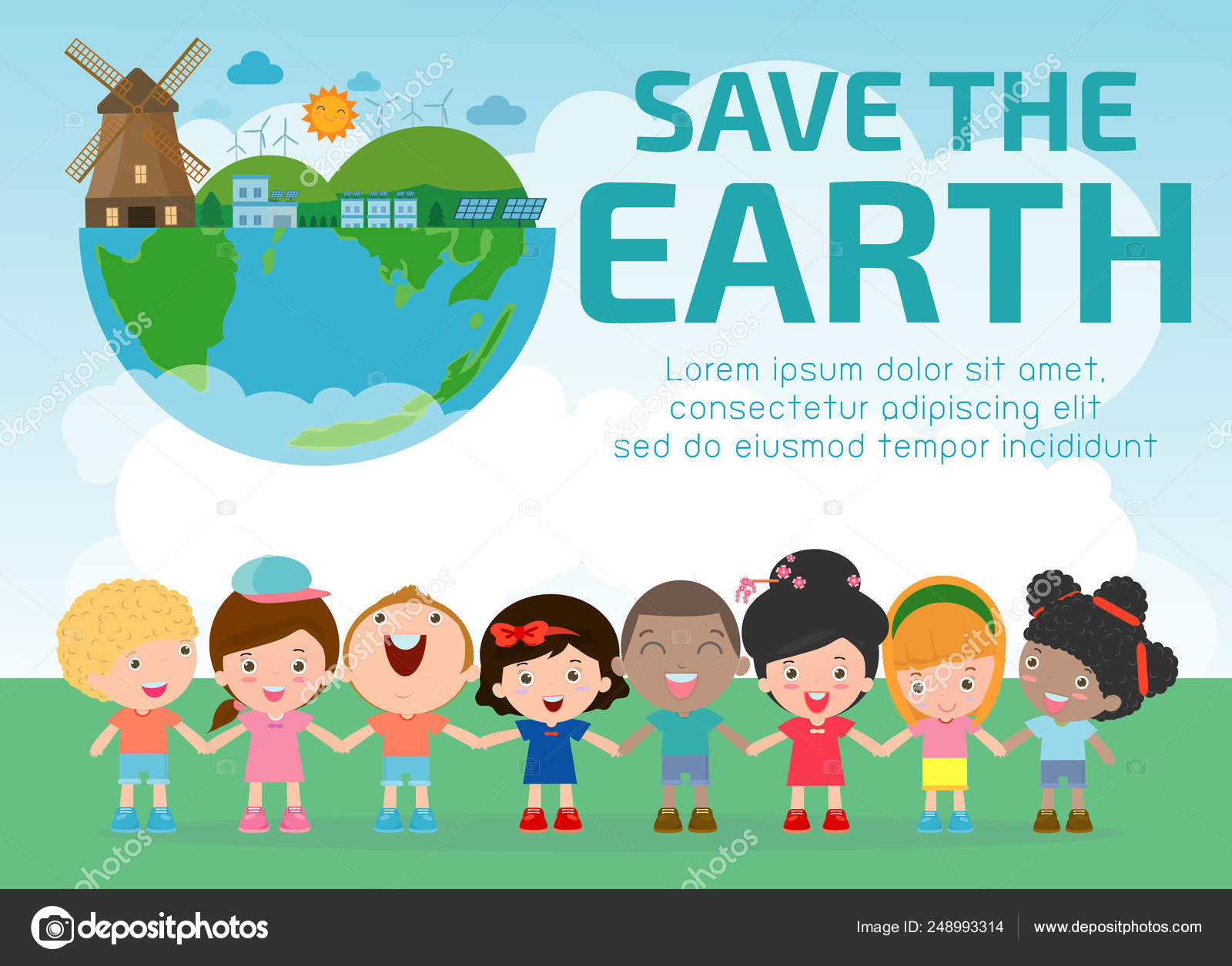 Kids Saving Earth World Planet Ecology Concept Cute Kid Cartoon Stock  Vector Image by ©phanuchat10700@ #248993314
