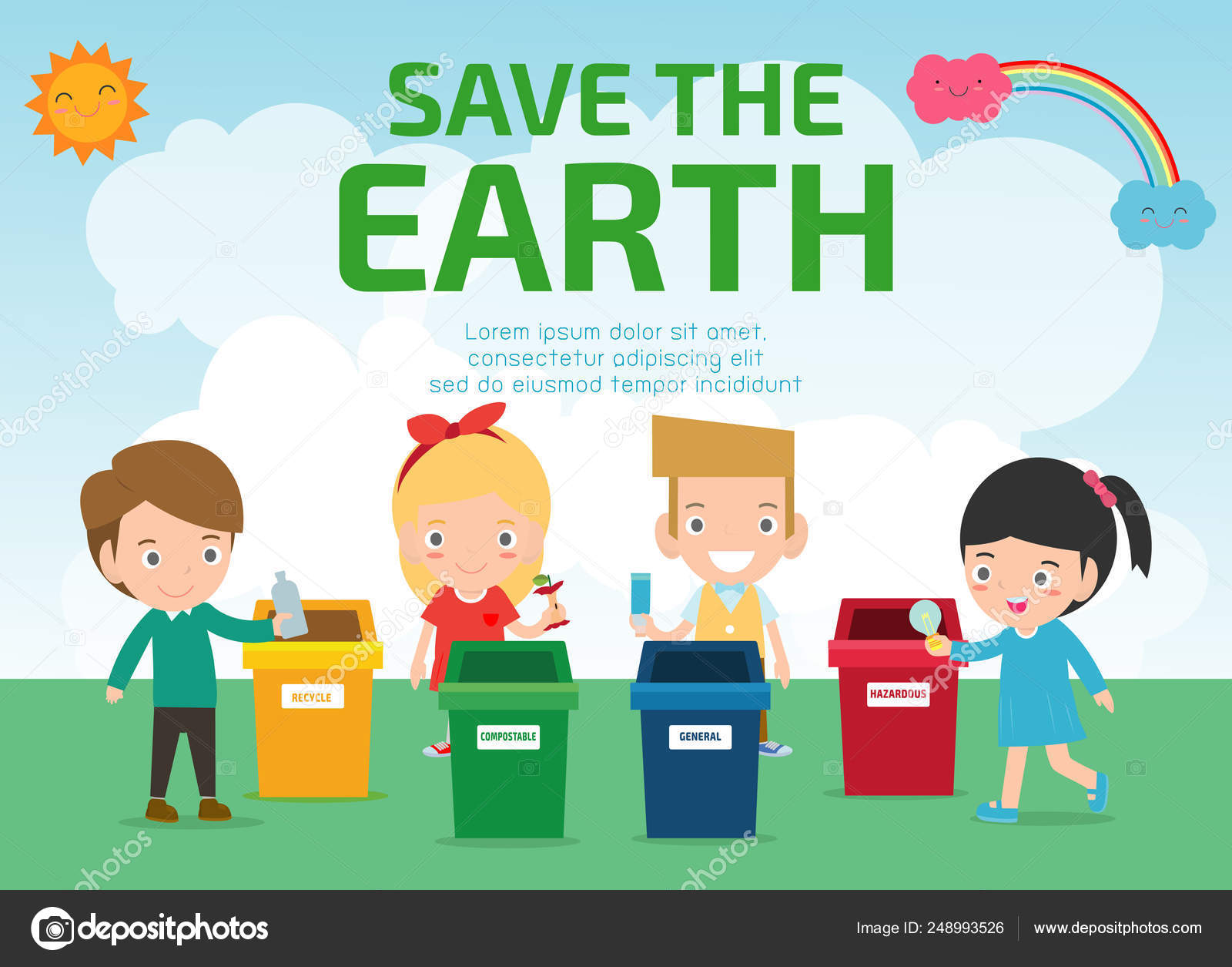 Kids Saving Earth World Planet Ecology Concept Cute Kid Cartoon Stock  Vector Image by ©phanuchat10700@ #248993526