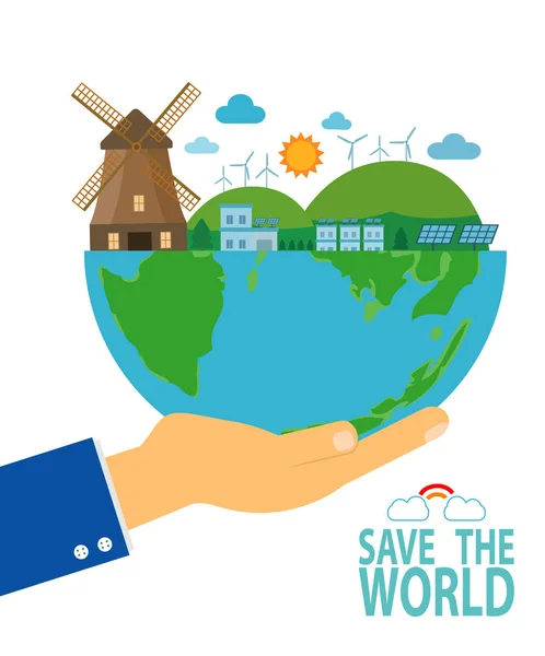 地球日 拯救世界 拯救地球 回收利用 生态友好 生态概念 孤立的白色背景向量插图 — 图库矢量图片