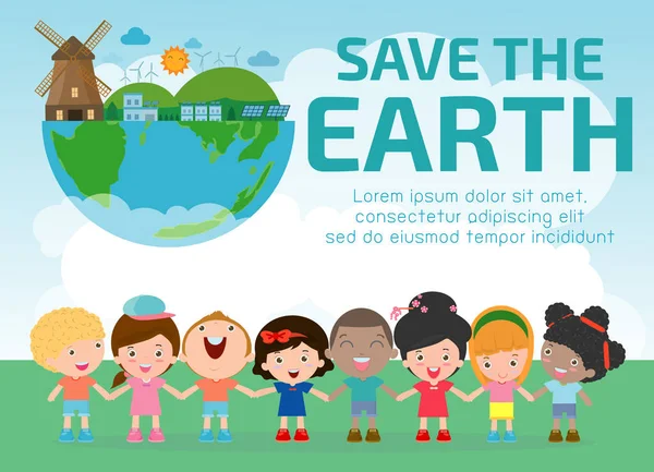 Dla Dzieci Dla Zapisywania Ziemi Uratować Świat Zapisz Planety Ekologia — Wektor stockowy