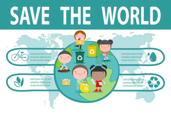 Spara Världen Infographic Spara Planet Earth Day Återvinning Eco Friendly — Stock vektor