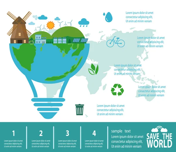 Zapisz Infografikę Świata Zapisz Planety Dzień Ziemi Recykling Przyjazny Eko — Wektor stockowy