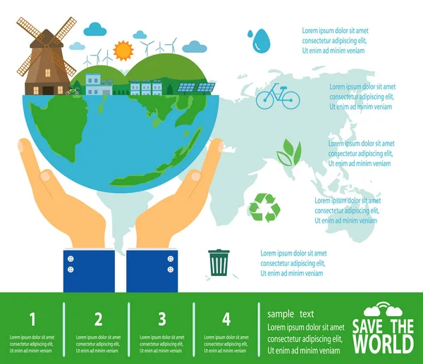 Zapisz Infografikę Świata Zapisz Planety Dzień Ziemi Recykling Przyjazny Eko — Wektor stockowy